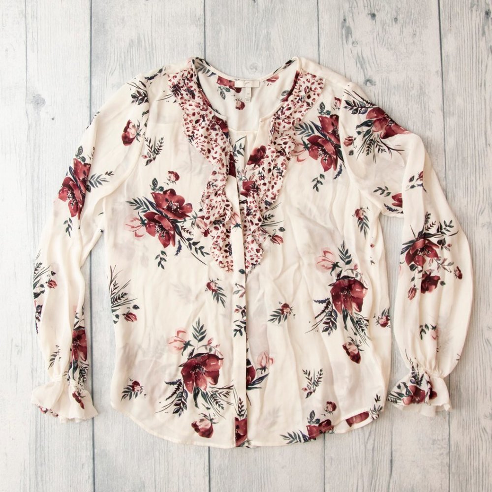 Joie Ruffle V-Neck Long Sleeve Blouse Size Medium